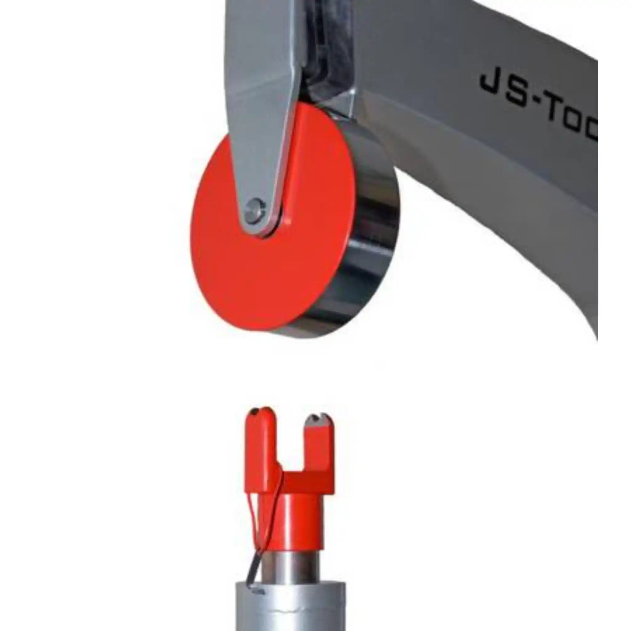 A side image taken up close of the upper wheel onboard the a English wheel, manufactured by JS Tools