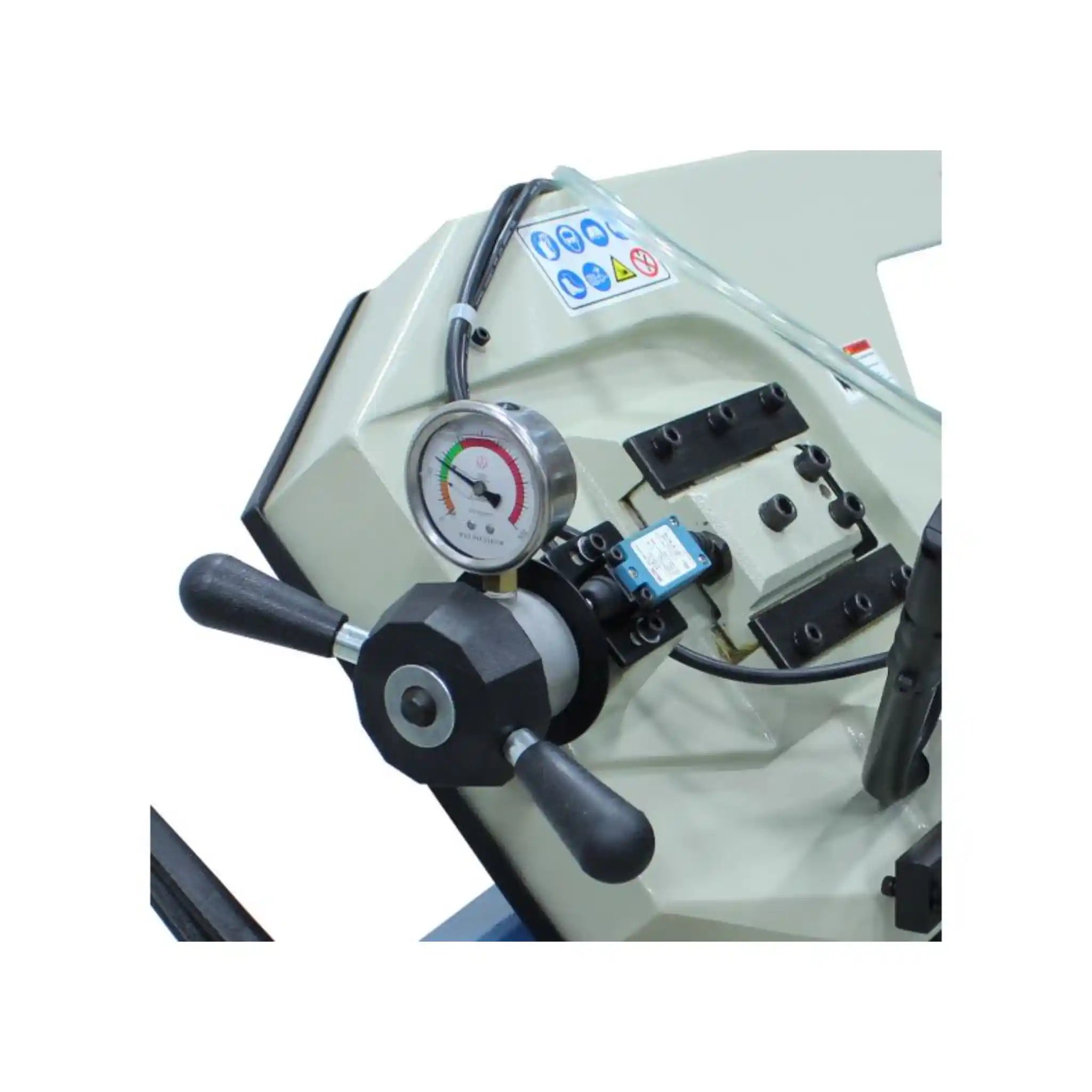 An Image showing the gauge and blade break on the Baileigh Bandsaw BS-350M